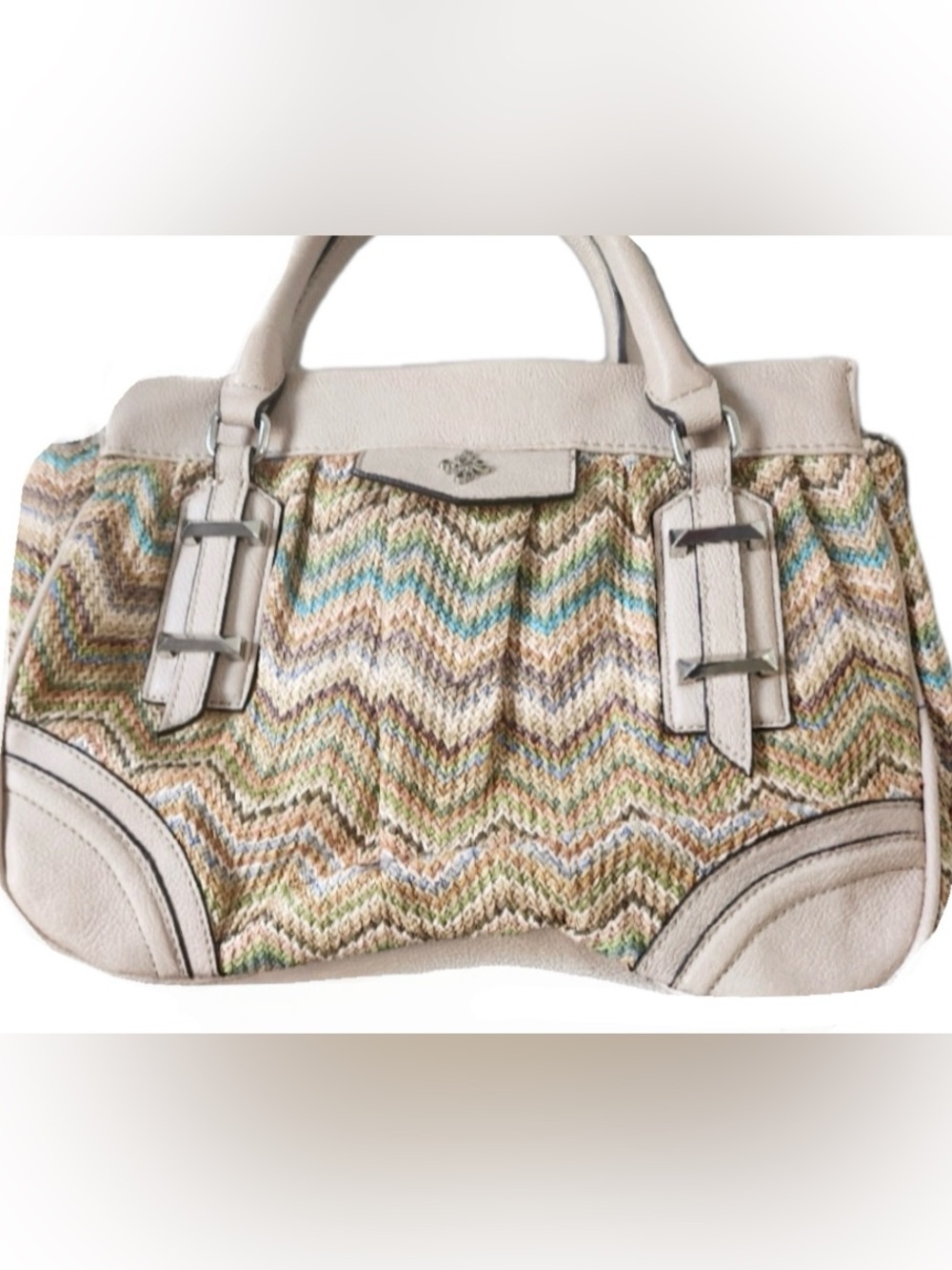 Simply Vera Wang Beige Multicolor Colorful Woven Satchel